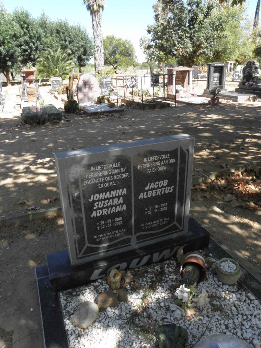 LOUW Jacob Albertus 1934-2008 &amp; Johanna Susara Adriana 1940-2002