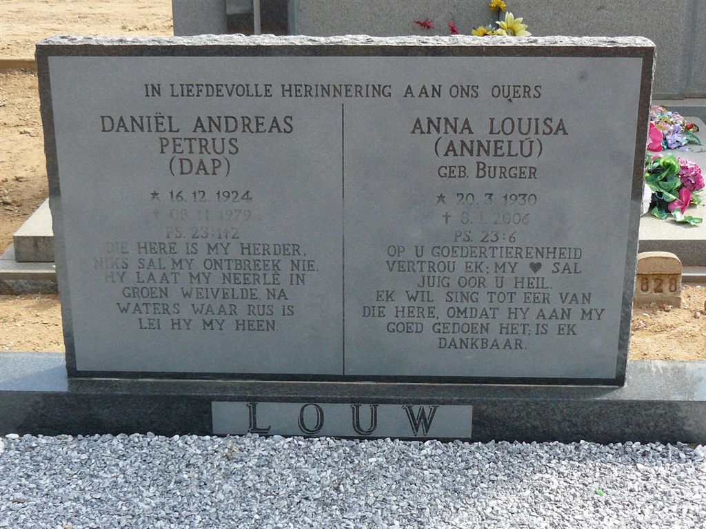 LOUW Daniel Andreas Petrus 1924-1979 &amp; Anna Louisa BURGER 1930-2006