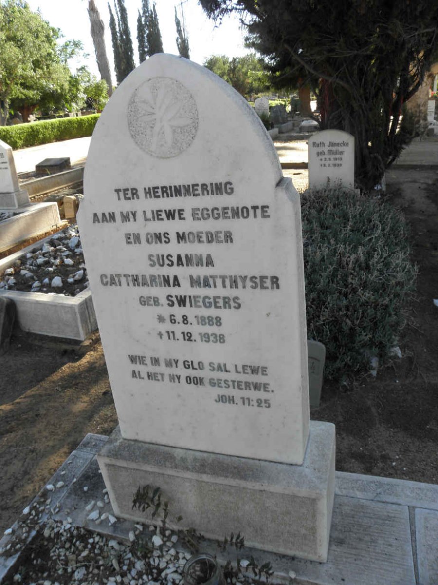 MATTHYSER Susanna Cattharina nee SWIEGERS 1888-1938
