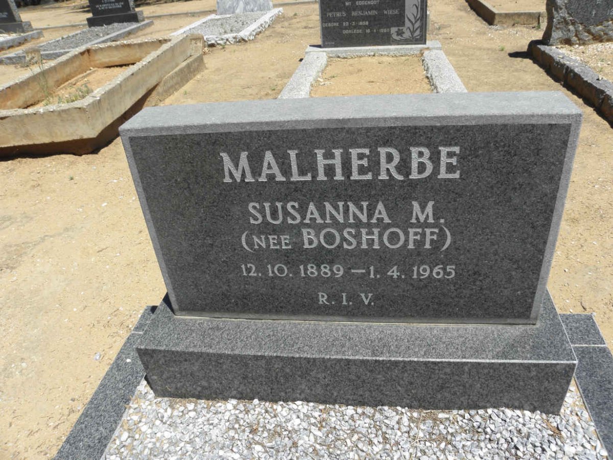 MALHERBE Susanna M. nee BOSHOFF 1889-1965