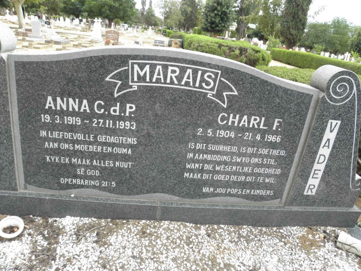 MARAIS Charl F. 1904-1966 &amp; Anna C. d. P. 1919-1993