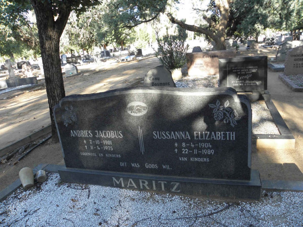 MARITZ Andries Jacobus 1901-1975 &amp; Sussanna Elizabeth 1904-1989