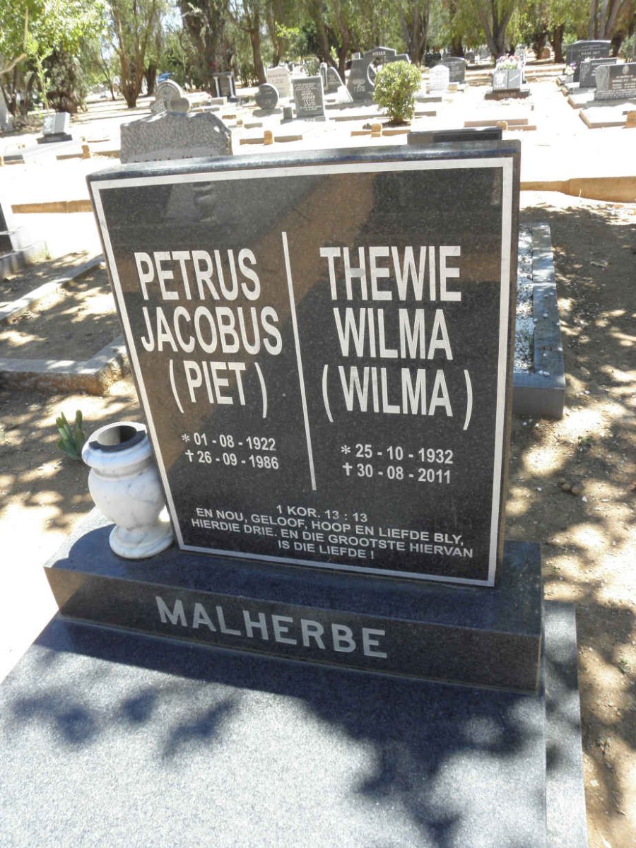 MALHERBE Petrus Jacobus 1922-1986 &amp; Thewie Wilma 1932-2011