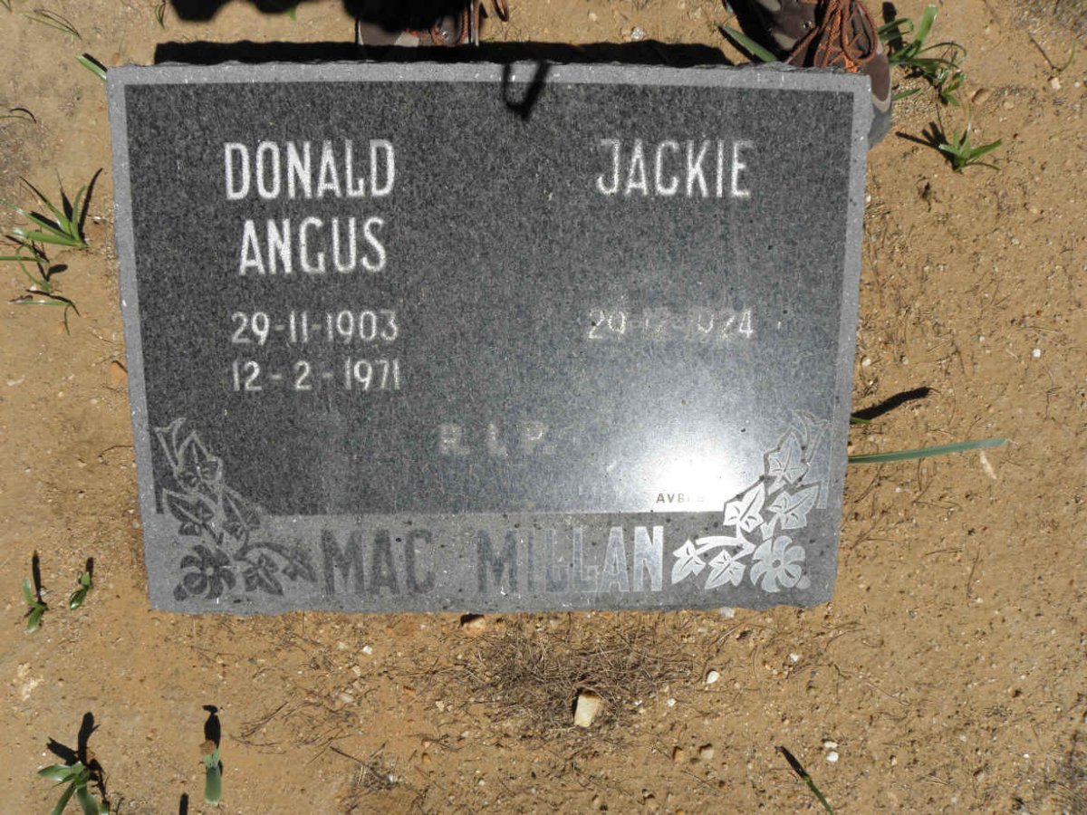 MAC MILLAN Donald Angus 1903-1971 :: MAC MILLAN Jackie 1924-
