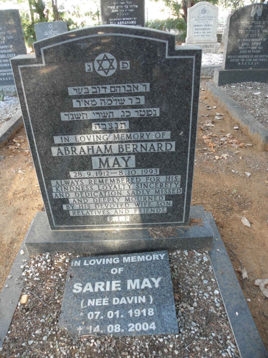 MAY Abraham Bernard 1912-1993 &amp; Sarie DAVIN 1918-2004