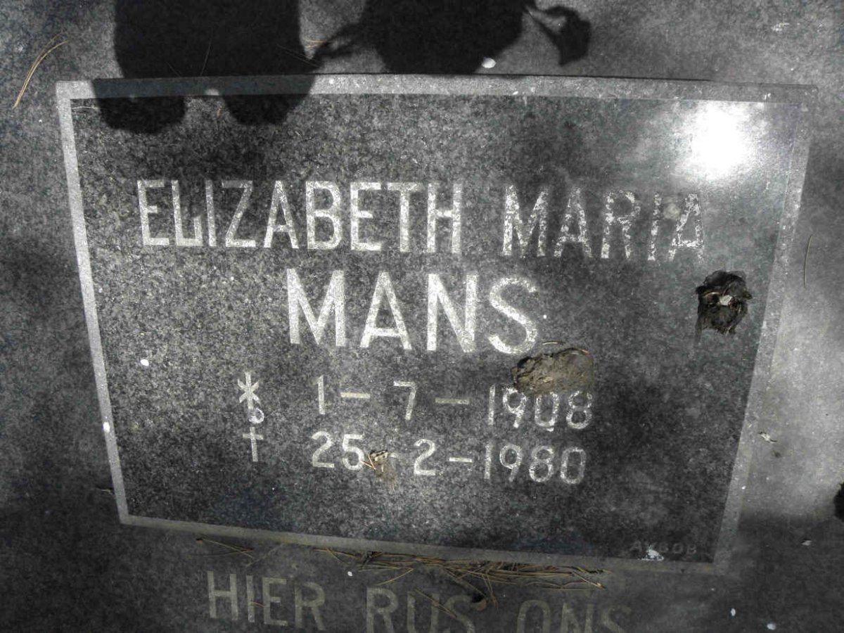 MANS Elizabeth Maria 1908-1980