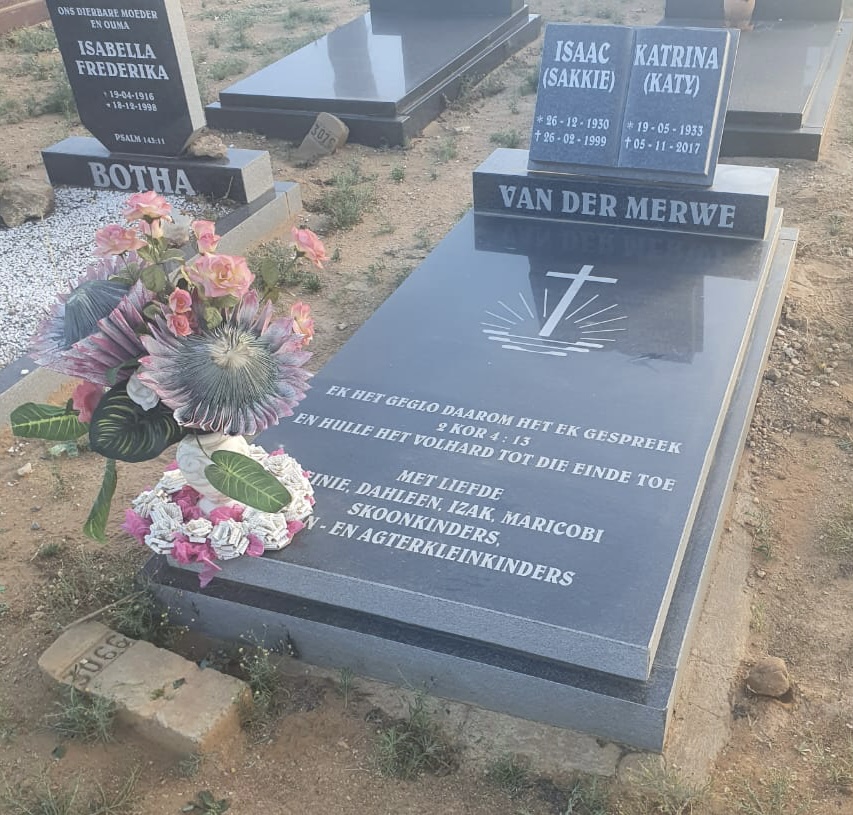 MERWE Isaac, van der 1930-1999 &amp; Katerina Frederika VAN ZYL 1933-2017