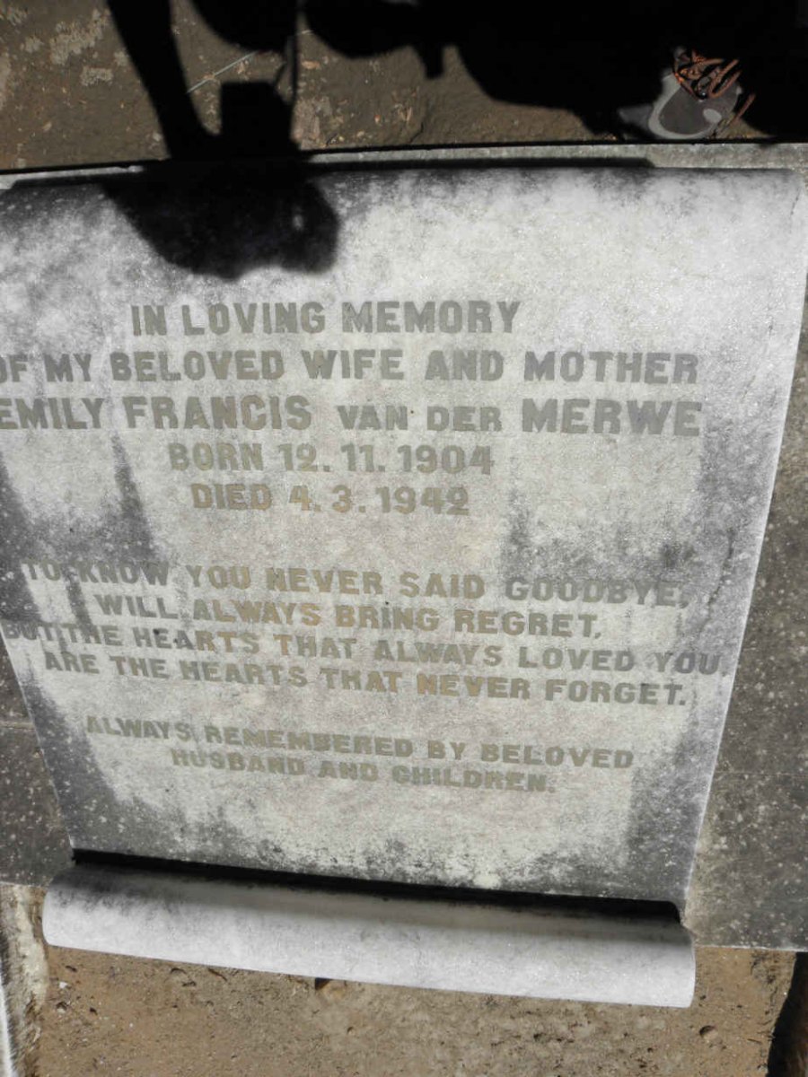 MERWE Emily Francis, van der 1904-1942