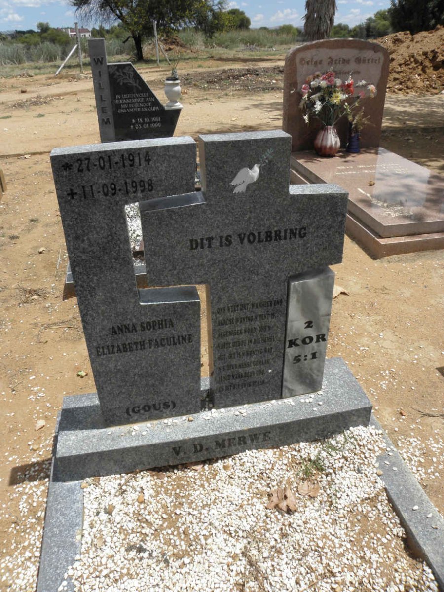 MERWE Anna Sophia Elizabeth Faculine, v.d. 1914-1998