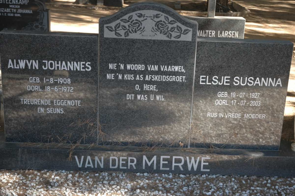 MERWE Alwyn Johannes, van der 1908-1972 &amp; Elsje Susanna 1927-2003