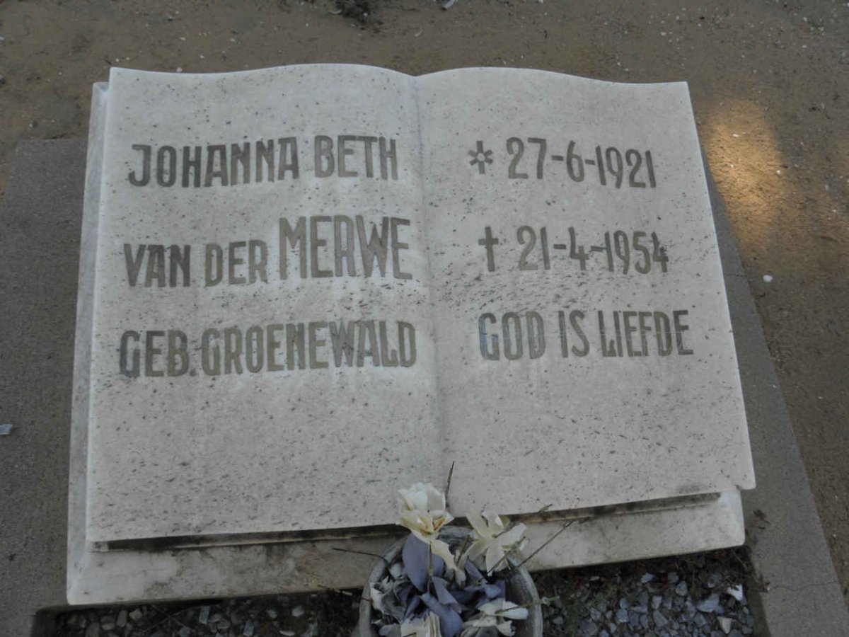 MERWE Johanna Beth, van der nee GROENEWALD 1921-1954