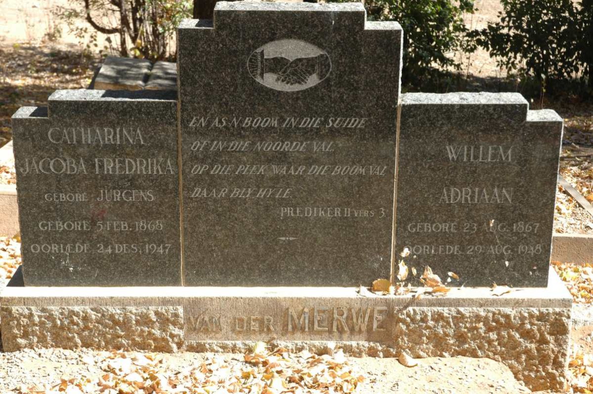 MERWE Willem Adriaan, van der 1867-1948 &amp; Catharina Jacoba Fredrika JURGENS 1868-1947