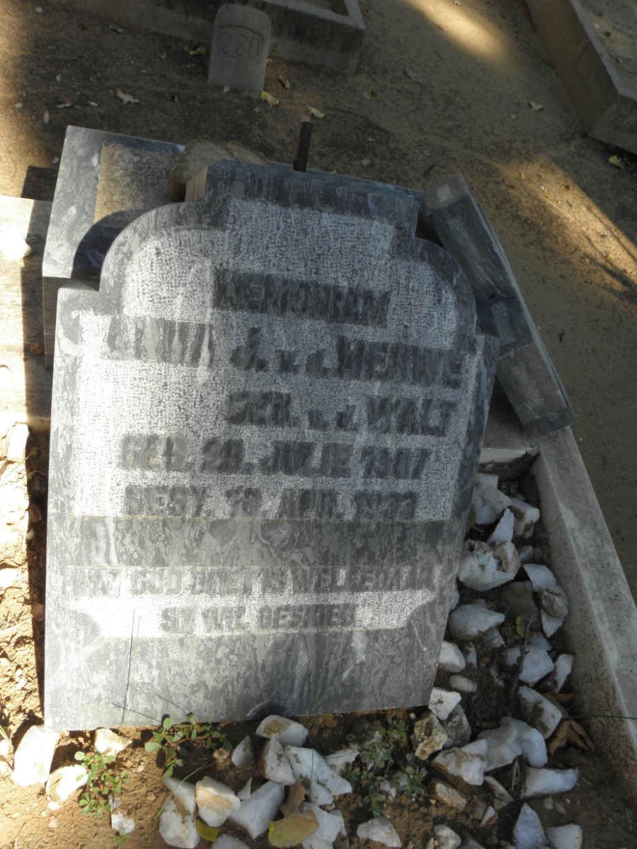 MERWE Alma J., v.d. nee v.d. WALT 1907-1933