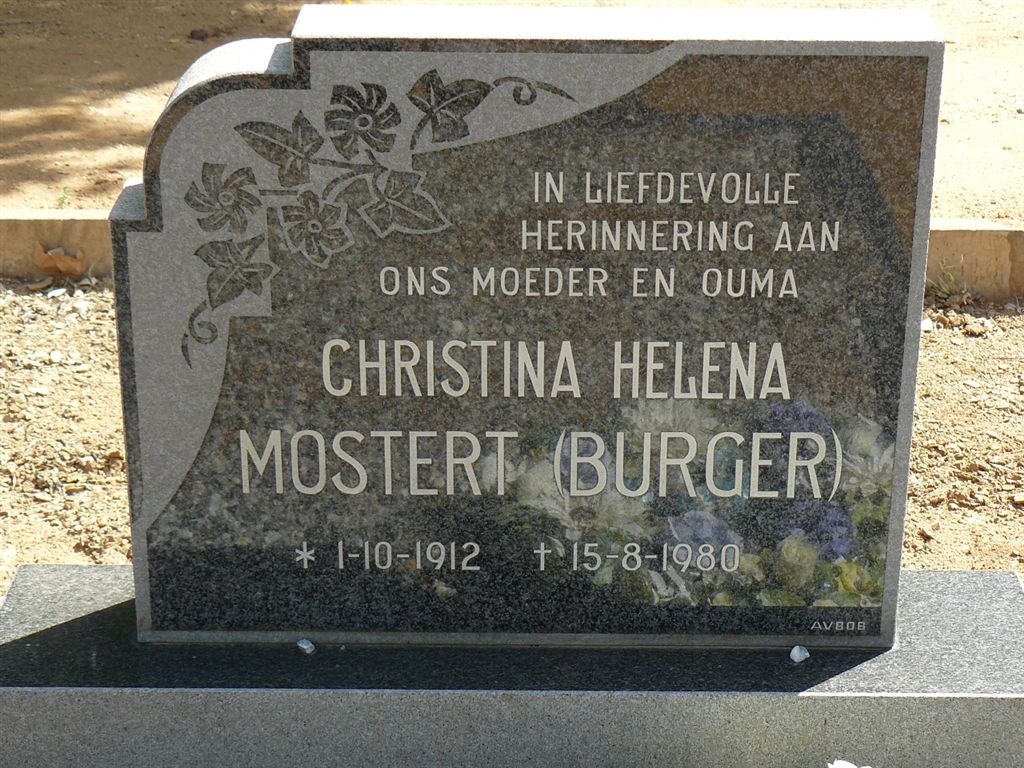 MOSTERT Christina Helena nee BURGER 1912-1980
