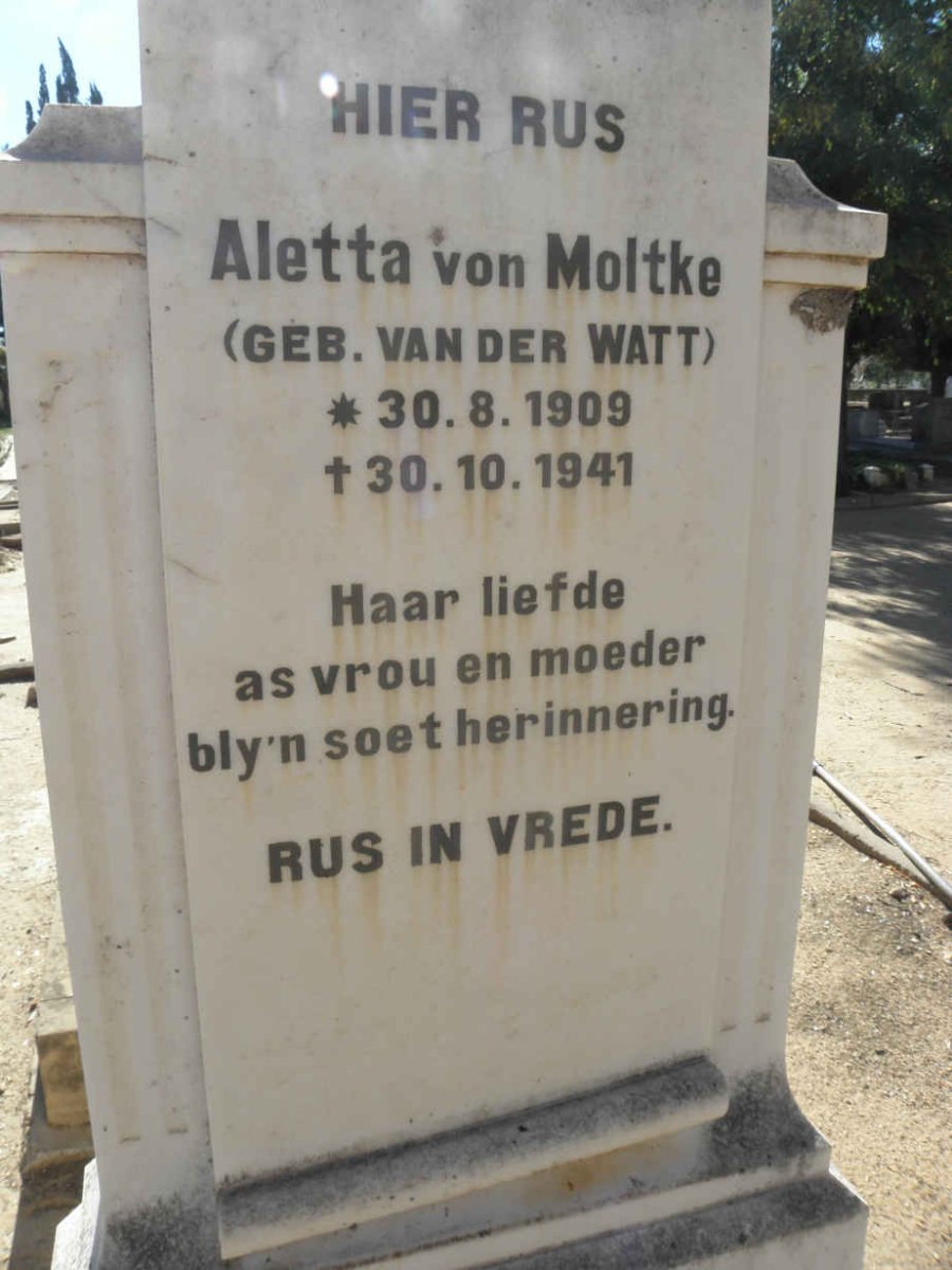 MOLTKE Aletta, von nee VAN DER WATT 1909-1941