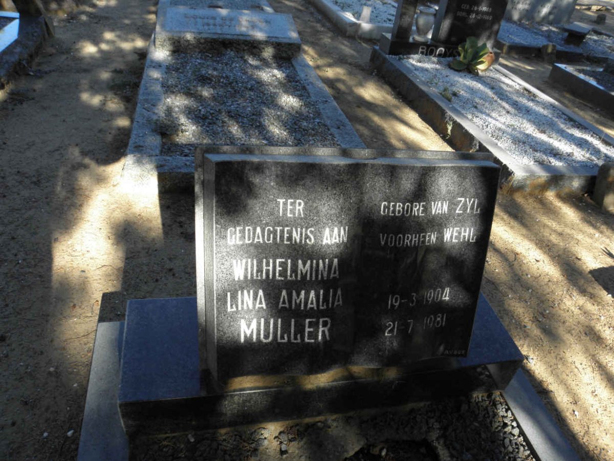 MULLER Wilhelmina Lina Amalia voorheen WEHL nee VAN ZYL 1904-1981