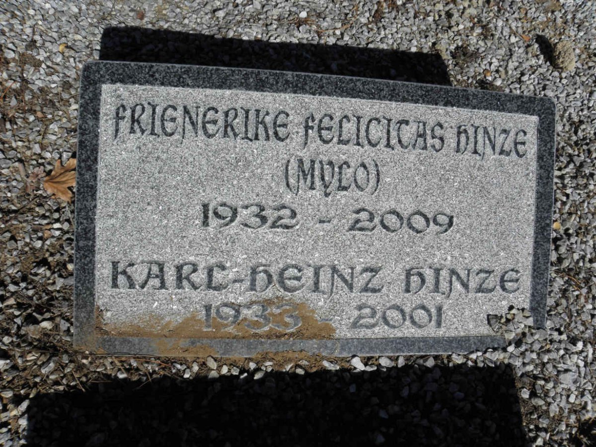 HINZE Karl-Heinz 1933-2001 &amp; Frienerike Felicicas MYLO 1932-2009