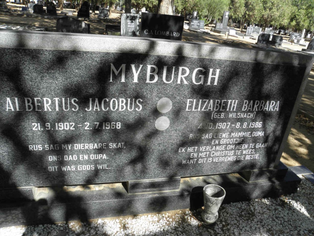 MYBURGH Albertus Jacobus 1902-1968 &amp; Elizabeth Barbara WILSNACH 1907-1986