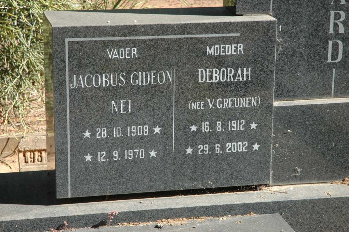 NEL Jacobus Gideon 1908-1970 &amp; Deborah V. GREUNEN 1912-2002