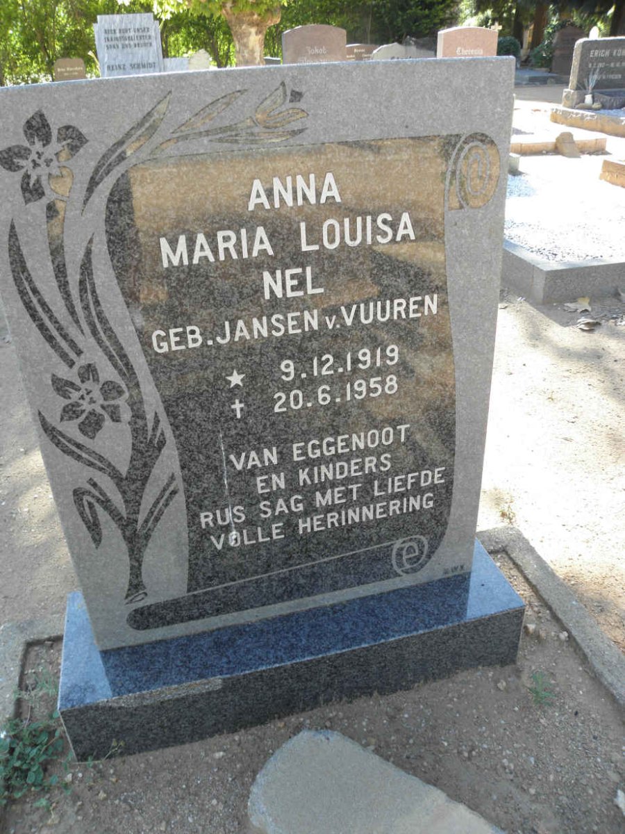 NEL Anna Maria Louisa nee JANSEN V. VUUREN 1919-1958