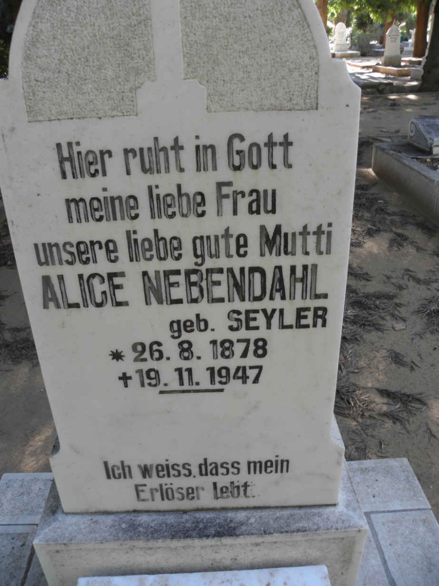 NEBENDAHL Alice nee SEYLER 1878-1947