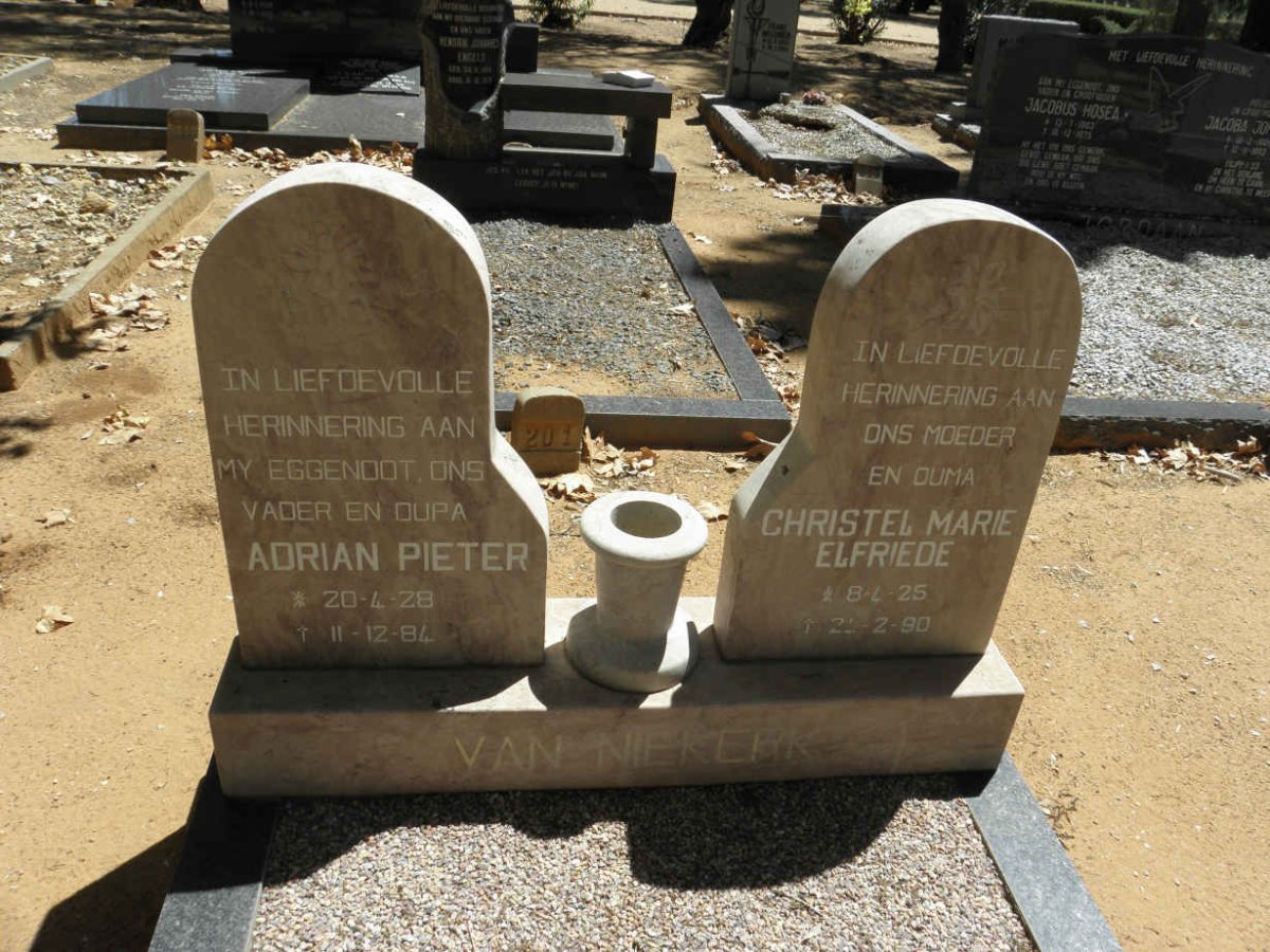 NIEKERK Adrian Pieter, van 1928-1984 &amp; Christel Marie Elfriede 1925-1990
