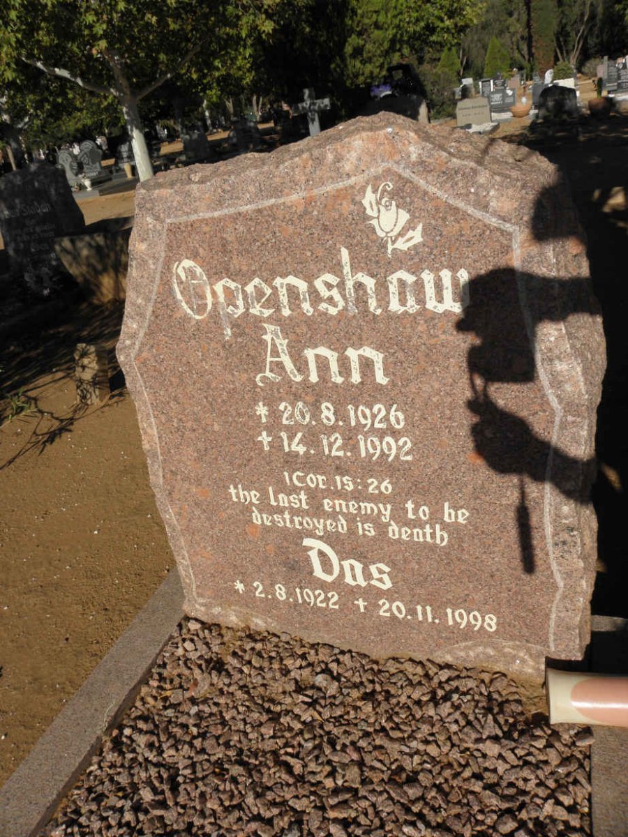 OPENSHAW Das 1922-1998 &amp; Ann 1926-1992
