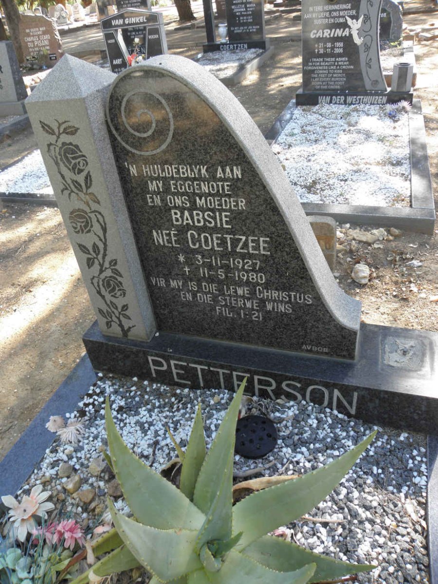 PETTERSON Babsie nee COETZEE 1927-1980