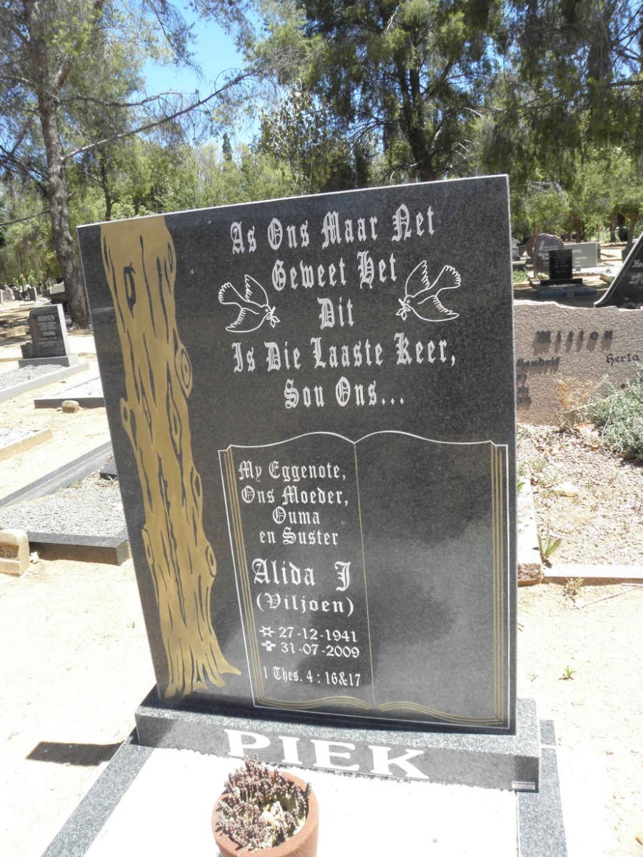 PIEK Alida J. nee VILJOEN 1941-2009