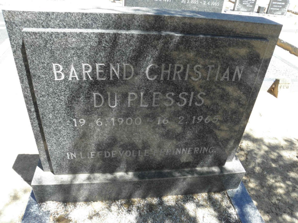 PLESSIS Barend Christian, du 1900-1965
