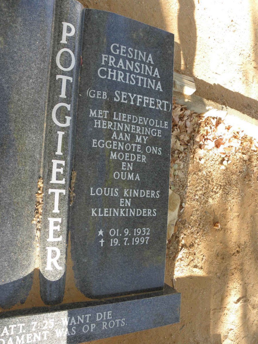 POTGIETER Gesina Fransina Christina nee SEYFFERT 1932-1997