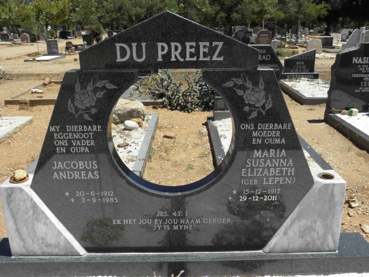 PREEZ Jacobus Andreas, du 1912-1985 &amp; Maria Susanna Elizabeth LEPEN 1917-2011