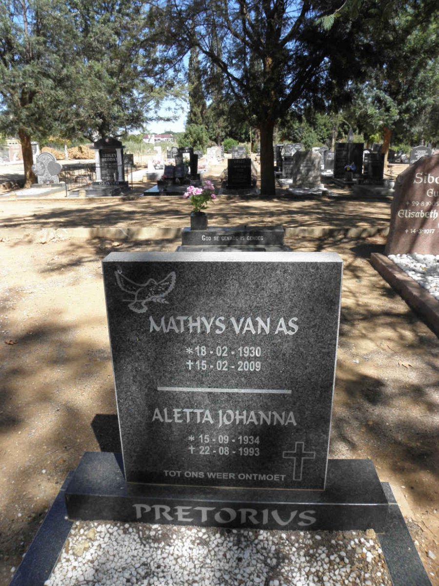 PRETORIUS Mathys van As 1930-2009 &amp; Aletta Johanna 1934-1993