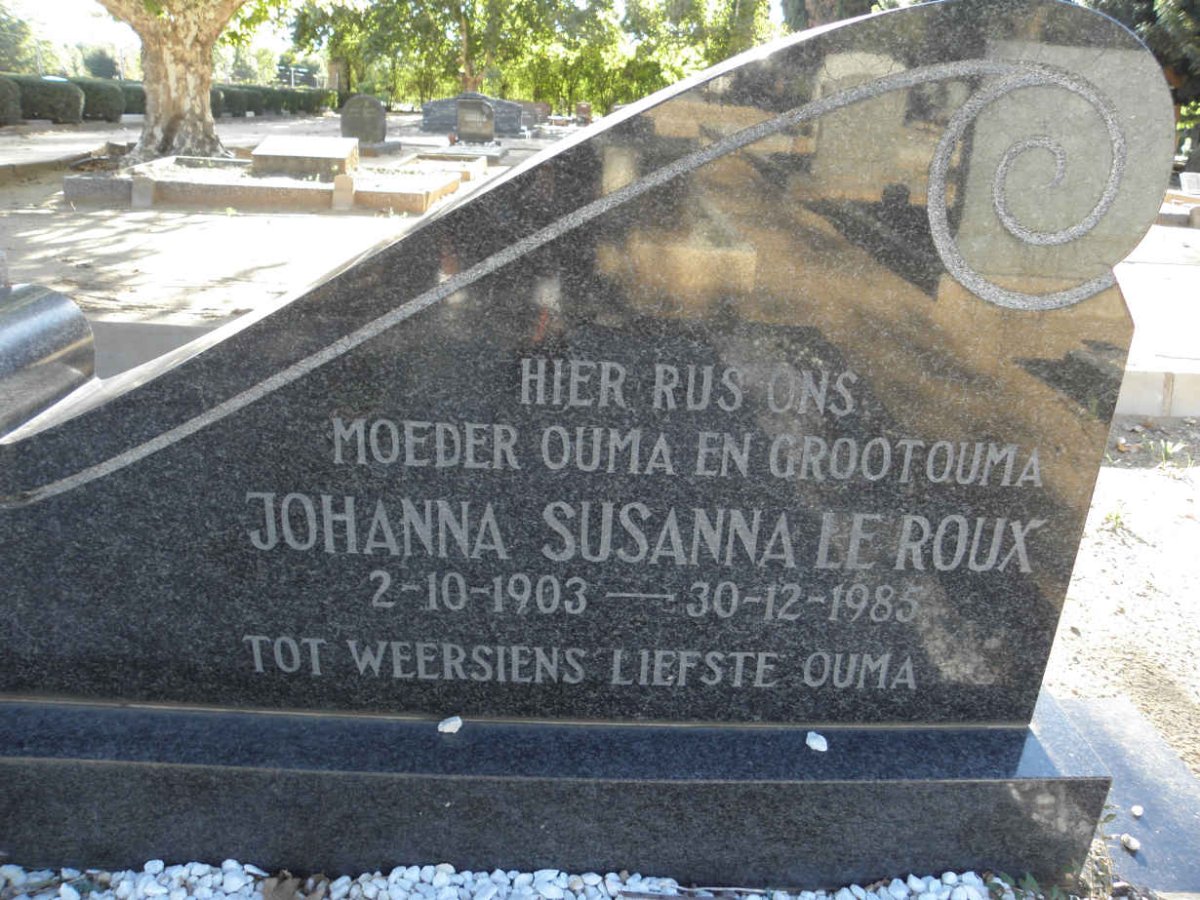 ROUX Albertus Andreas, le 1897-1961 &amp; Johanna Susanna 1903-1985 