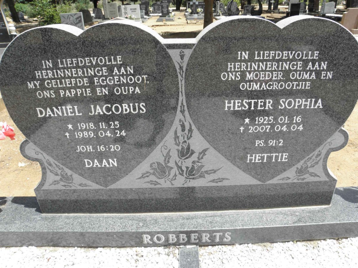 ROBBERTS Daniel Jacobus 1918-1989 &amp; Hester Sophia 1925-2007
