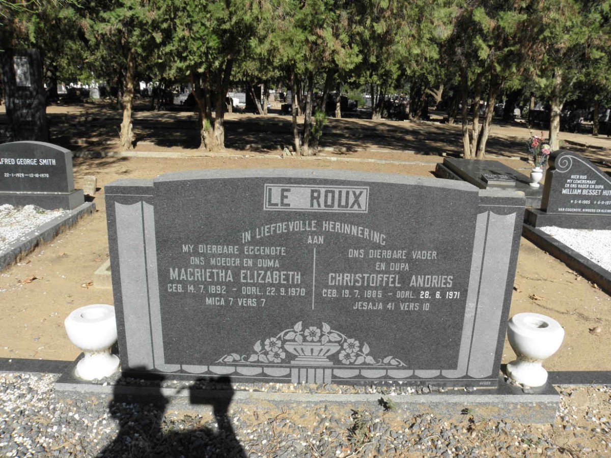 ROUX Christoffel Andries, le 1885-1971 &amp; Magrietha Elizabeth 1892-1970