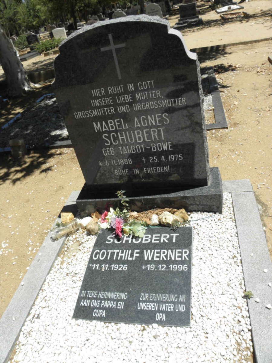 SCHUBERT Gotthilf Werner 1926-1996 :: SCHUBERT Mabel Agnes nee TALBOT-BOWE 1888-1975