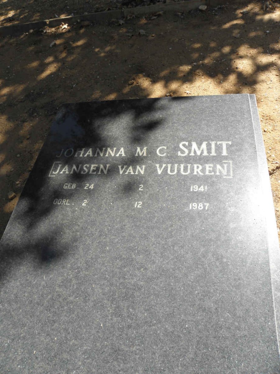 SMIT Johanna M.C. nee JANSEN VAN VUUREN 1941-1987