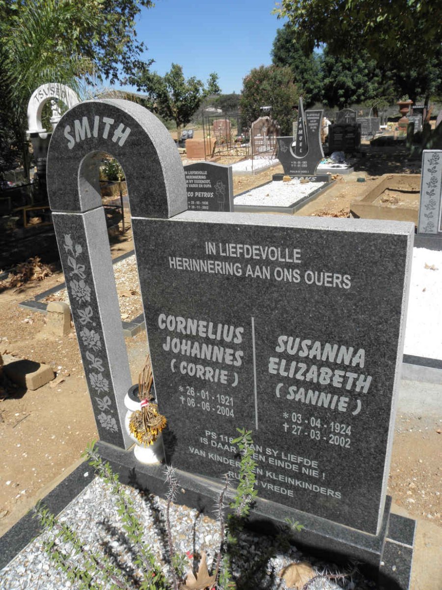 SMITH Cornelius Johannes 1921-2004 &amp; Susanna Elizabeth 1924-2002