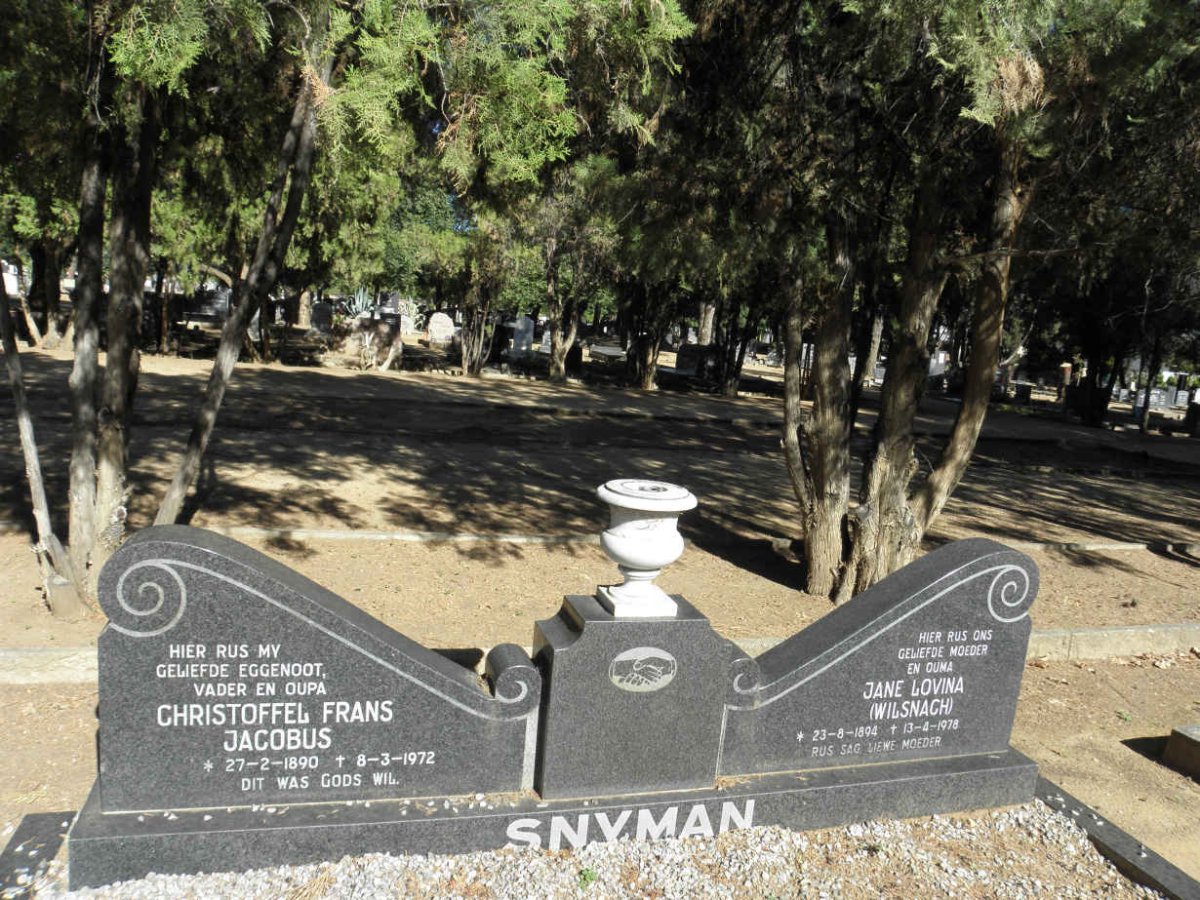 SNYMAN Christoffel Frans Jacobus 1890-1972 &amp; Jane Lovina WILSNACH 1894-1978