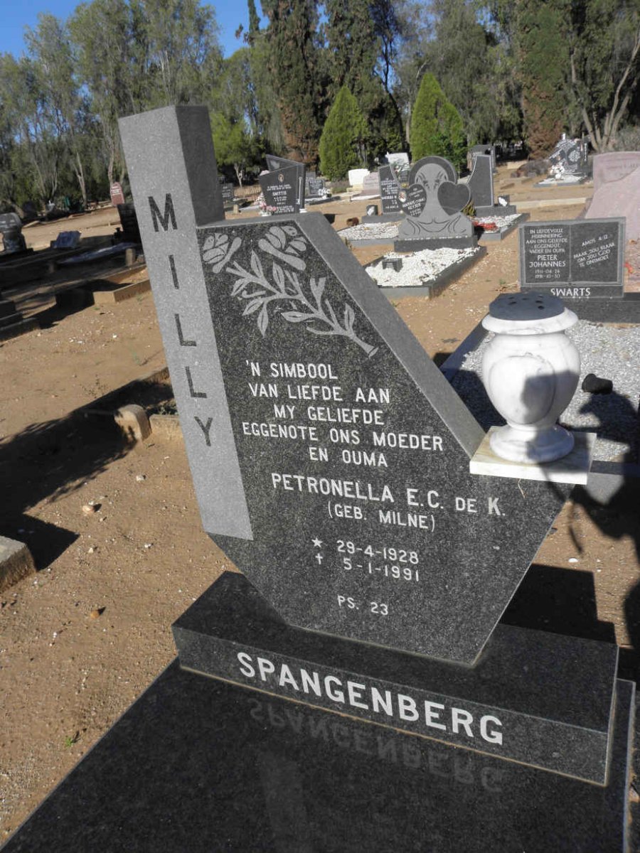 SPANGENBERG Petronella E.C. de K. nee MILNE 1928-1991