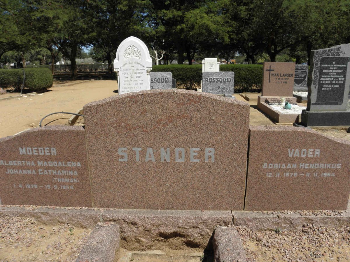 STANDER Adriaan Hendrikus 1878-1954 &amp; Albertha Magdalena Johanna Catharina THOMAS 1878-1954