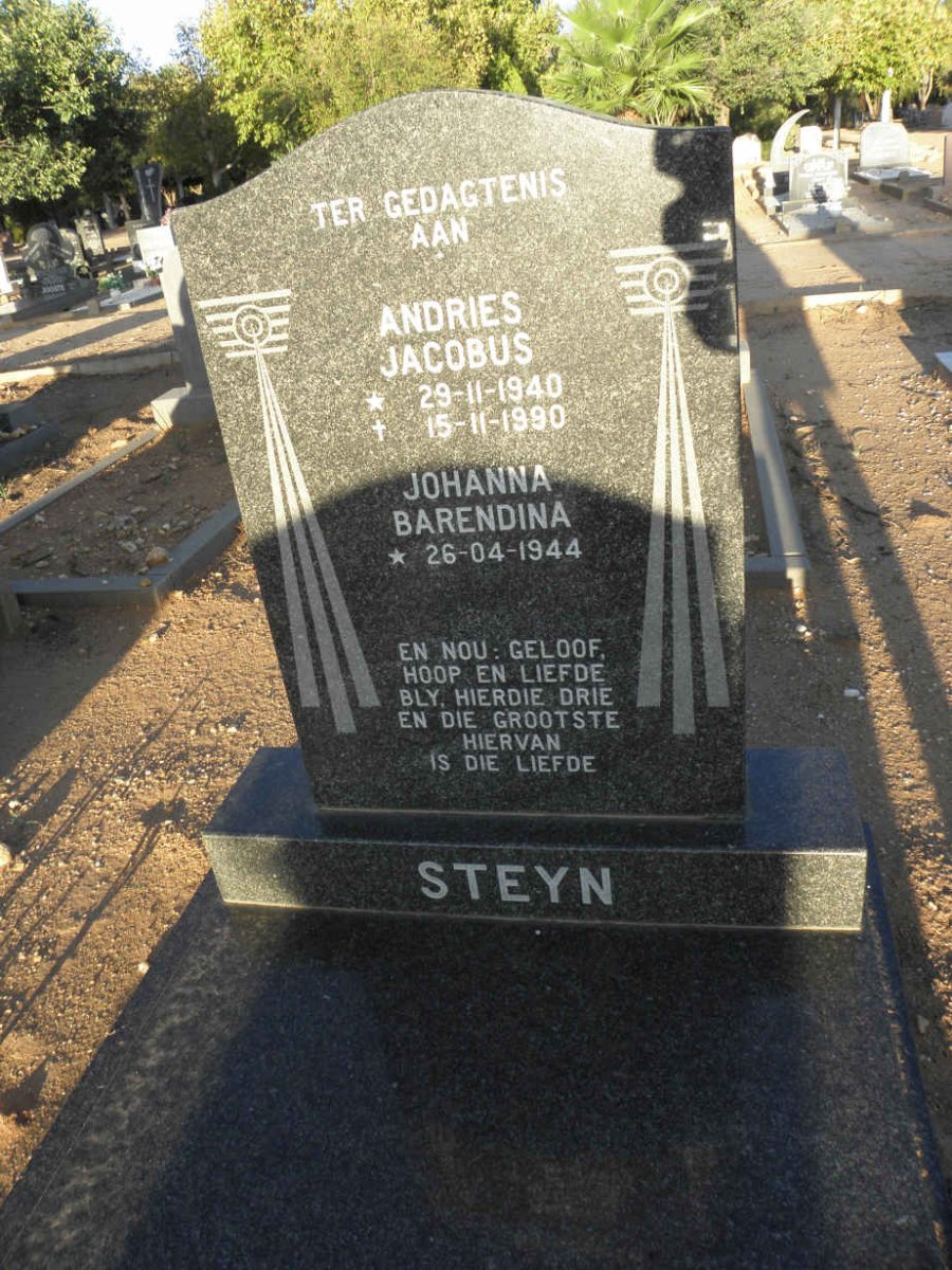 STEYN Andries Jacobus 1940-1990 &amp; Johanna Barendina 1944-