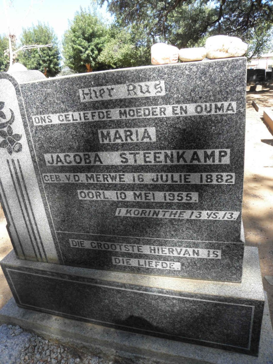 STEENKAMP Maria Jacoba nee V.D. MERWE 1882-1955
