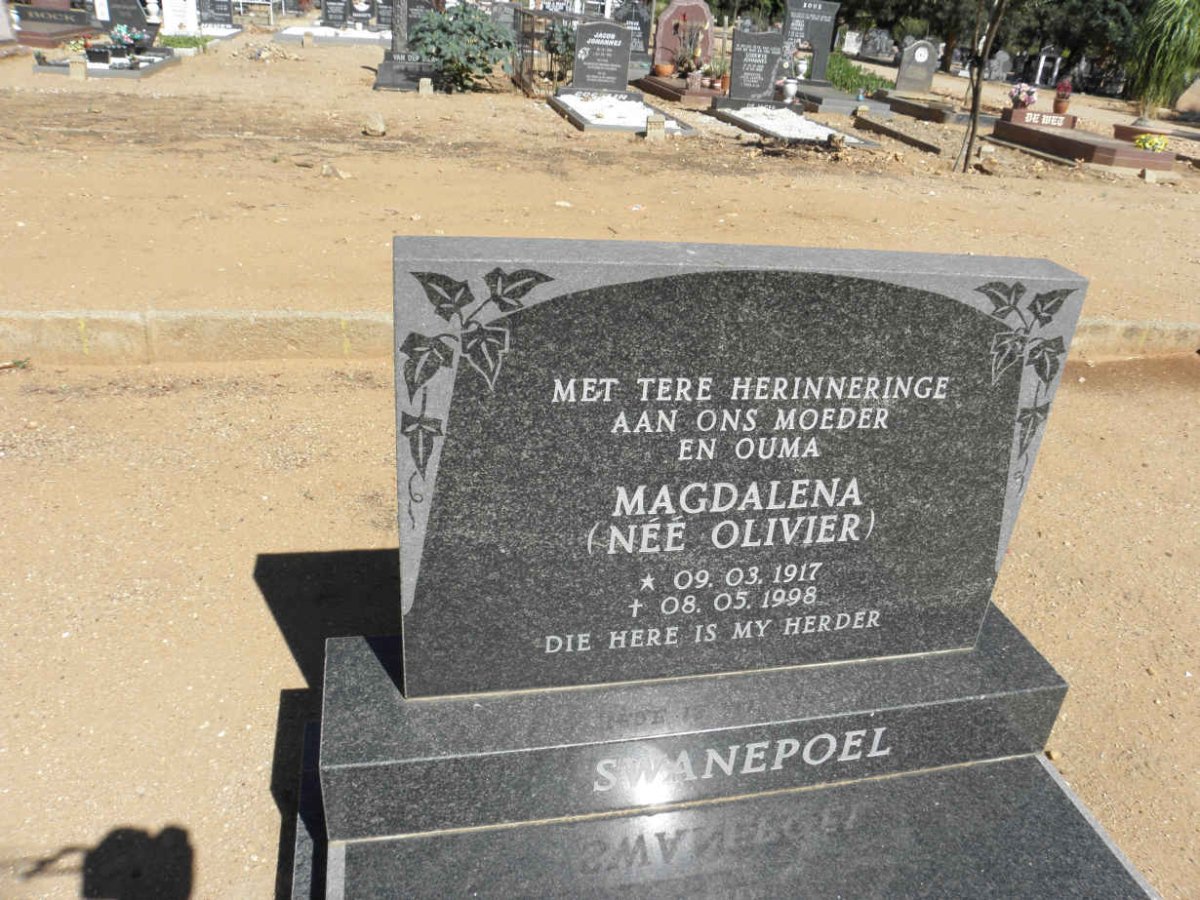 SWANEPOEL Magdalena nee OLIVIER 1917-1998