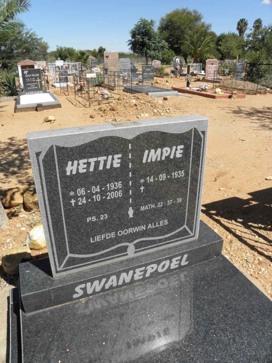 SWANEPOEL Impie 1935- &amp; Hettie 1936-2006