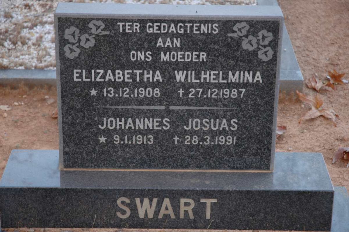 SWART Johannes Josuas 1913-1991 &amp; Elizabetha Wilhelmina 1908-1987