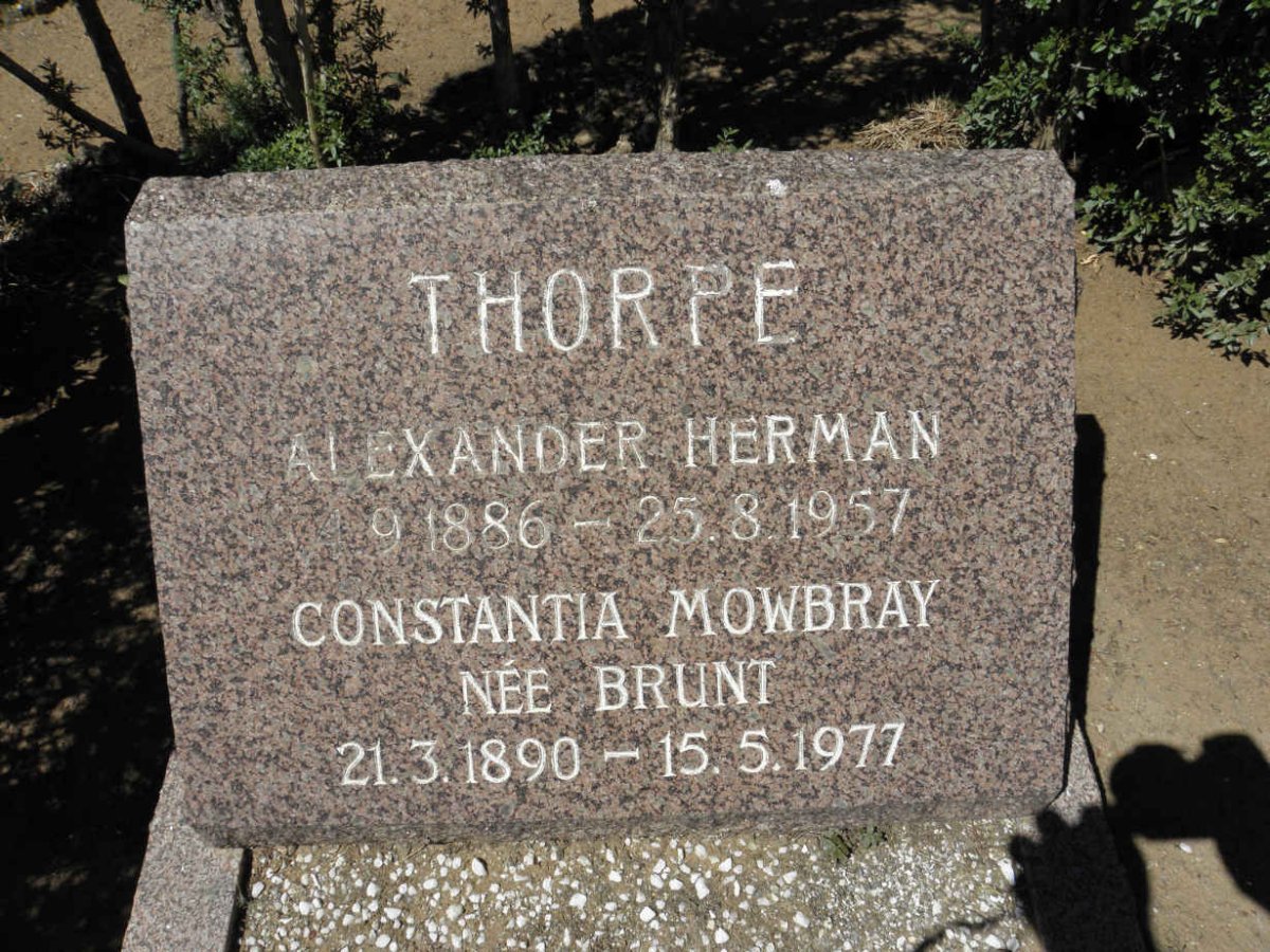 THORPE  Alexander Herman 1886-1957 &amp; Constantia Mowbray BRUNT 1890-1977