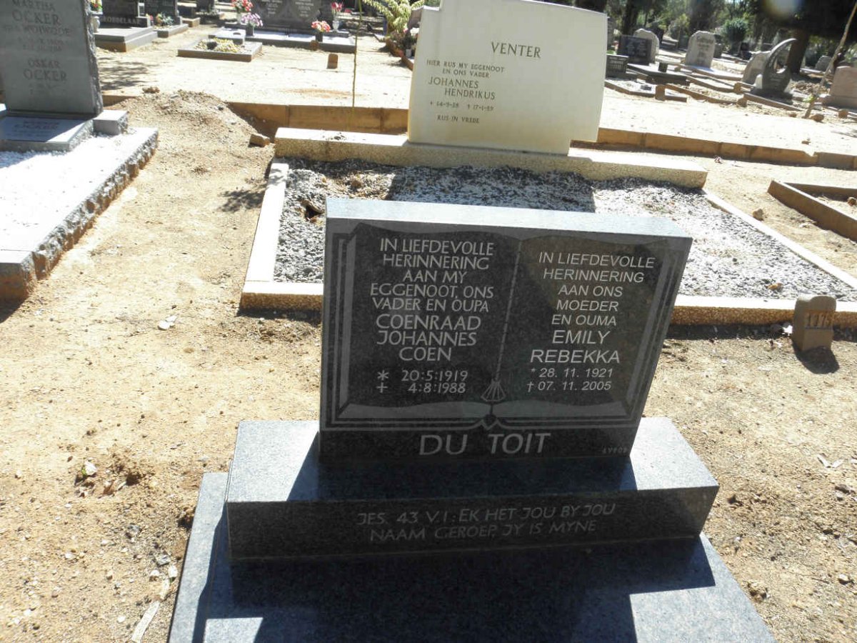 TOIT Coenraad Johannes Coen, du 1919-1988 &amp; Emily Rebekka 1921-2005