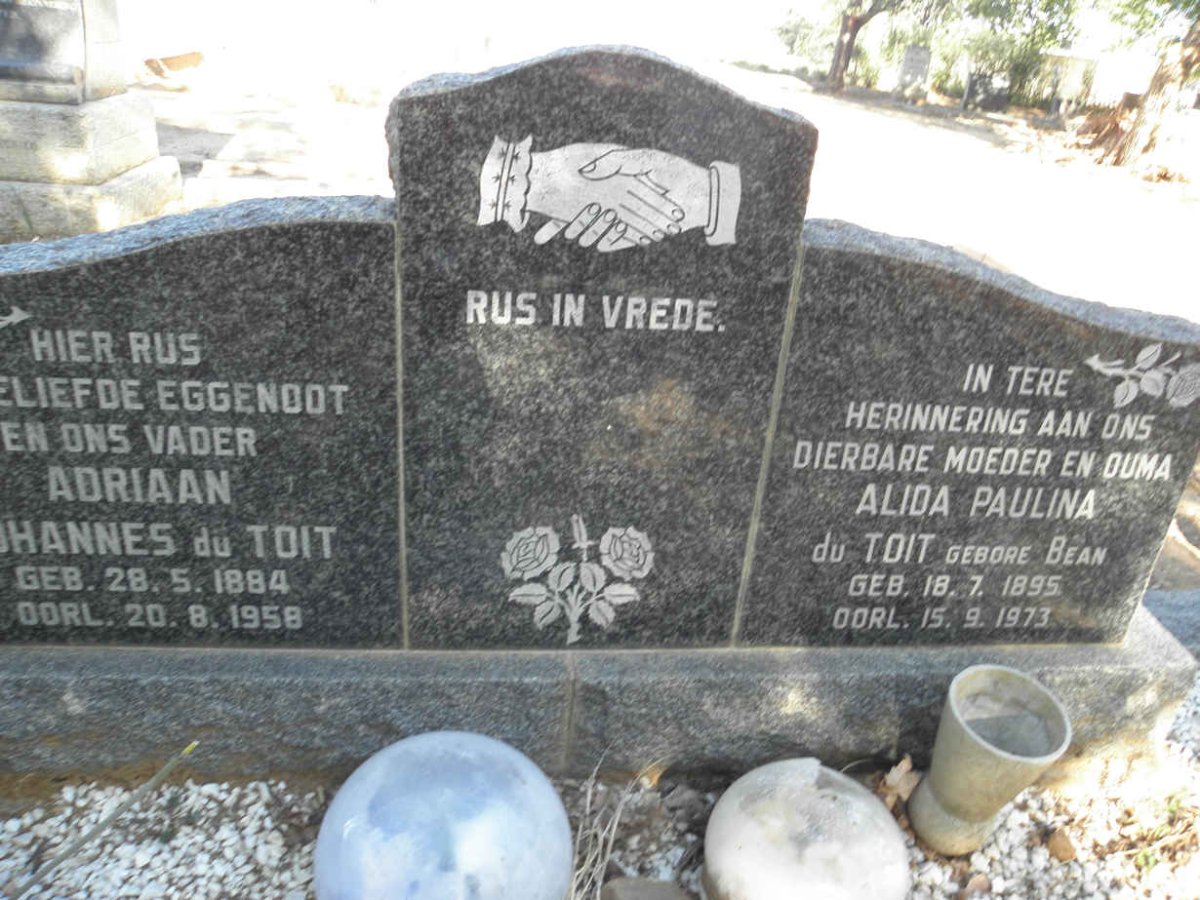 TOIT Adriaan Johannes, du 1884-1958 &amp; Alida Paulina BEAN 1895-1973